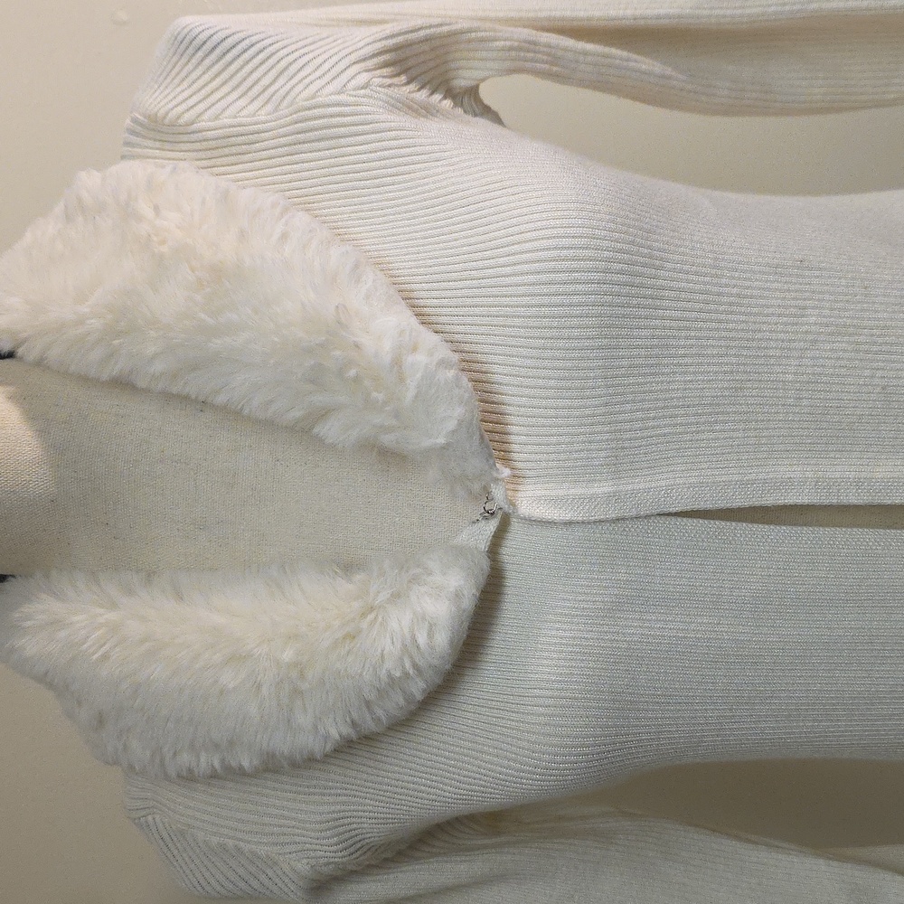 Say What? Cream Cardigan with Faux Fur #135 - Picture 2 of 8
